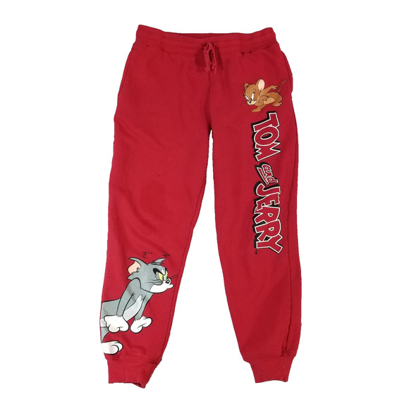 Tom and Jerry sweatpants lounge pants women's large red Pockets fleece flawed - Picture 1 of 12